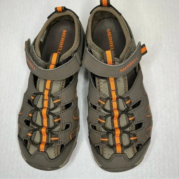 Merrell Hydro H2O Hiker Sandals Boys Size 3M Gray Orange Leather Strap - Picture 7 of 11